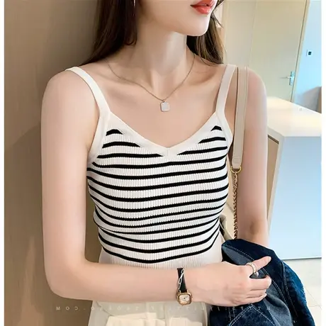 带胸垫吊带小背心春夏针织衫毛衣内搭女美背外穿无袖短款打底上衣商品大图