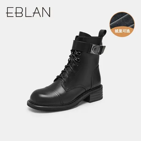伊伴2022秋冬女鞋潮酷街头机车靴马丁靴短筒复古加绒保暖瘦瘦皮靴图片