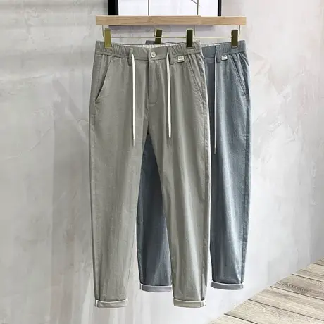 裤子男夏季薄款直筒宽松冰丝男裤子男款韩版潮流休闲裤男士九分裤商品大图