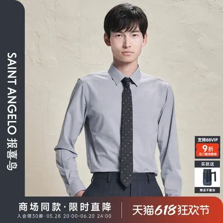 【商场同款】报喜鸟2024秋季新款男士时尚正装长袖衬衫尖领衬衣男商品大图