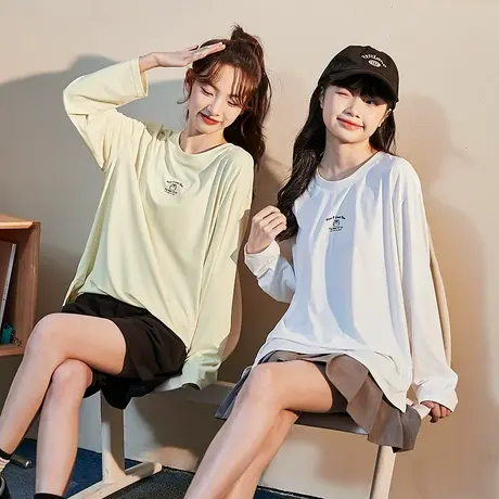 唐狮韩版防晒上衣女ins潮卡通图案T恤夏长袖T恤女宽松图片