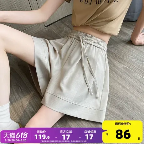 唐狮25夏季新款休闲短裤女仿亚麻宽松显瘦阔腿时尚运动中裤子女W商品大图