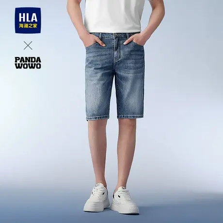 HLA/海澜之家panda wowo熊猫牛仔中裤25春夏季新款五分短裤子男士商品大图
