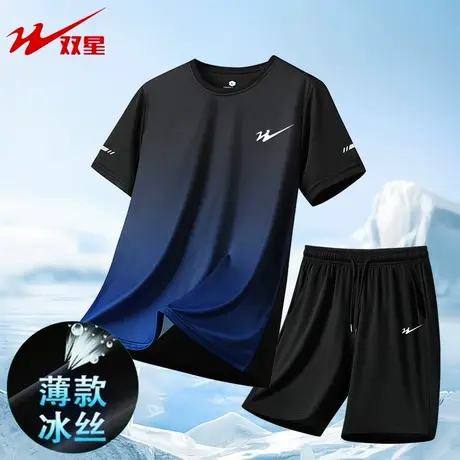 双星八特男士运动套装速干透气跑步短袖QL057-SX8308+8802-GYH商品大图