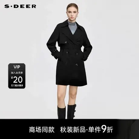 【商场同款】sdeer圣迪奥女时尚翻领收腰绣花长款风衣S25381801商品大图