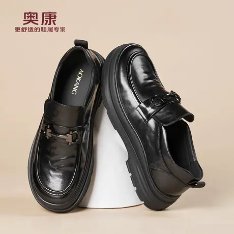 奥康 男鞋秋季新款真皮商务休闲皮鞋男士圆头厚底牛皮耐磨乐福鞋L商品大图