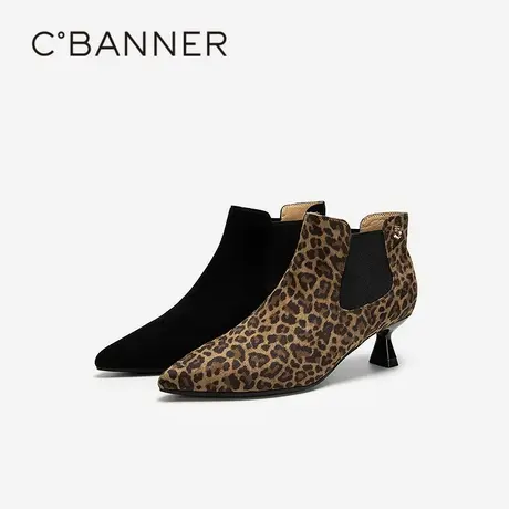 千百度复古尖头中跟时装靴女2025年冬季新款气质细高跟通勤踝靴商品大图