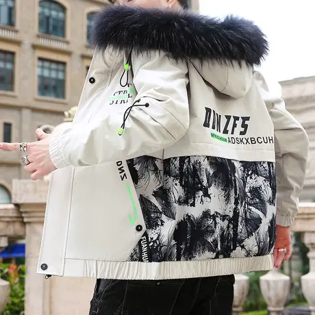 冬季大毛领外套男日系棉衣男士韩版潮流短款棉袄工装羽绒棉服潮牌图片