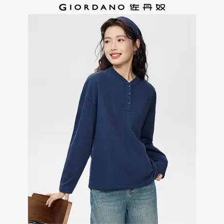佐丹奴T恤女装纯棉破骨亨利领针织长袖T恤 13325791商品大图