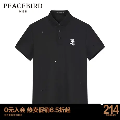 太平鸟男装 2023夏季暗黑风白色刺绣POLO保罗衫短袖休闲上衣男图片