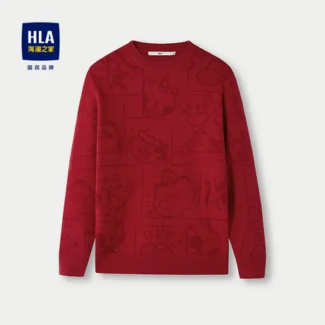 HLA/海澜之家圆领长袖针织衫25秋新提花喜庆可爱时尚保暖红毛衣男图片