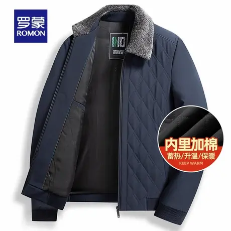 罗蒙翻领棉服2025冬季新款时尚毛领夹克休闲百搭保暖棉衣男爸爸装图片