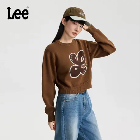 Lee商场同款25秋冬新品舒适版圆领小刺绣Logo美拉德女毛衣休闲商品大图
