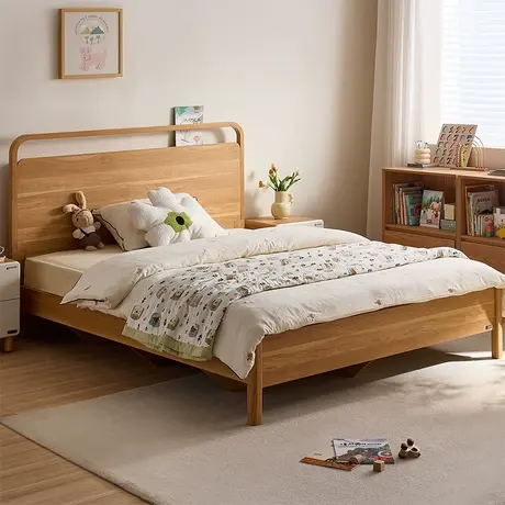 全友家居现代简约儿童抽拉床小户型卧室儿童房单人床原木风储物床商品大图