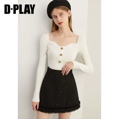 DPLAY气质复古波浪异形领重工金属扣针织衫上衣针织裙套头毛衣商品大图