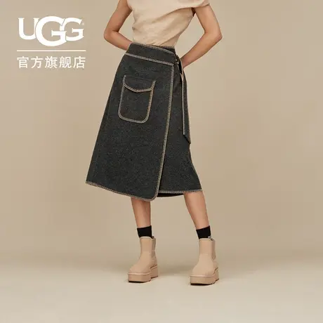 UGG秋季新款女士时尚舒适纯色滚边款可调节腰带裹裙半身裙1172215图片
