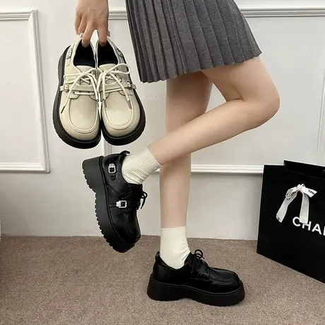 厚底系带小皮鞋女2025年秋季新款气质高级感乐福鞋增高小个子单鞋商品大图