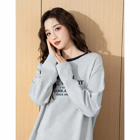 唐狮长袖t恤女2025春季新款撞色拼接上衣宽松百搭设计感打底衫图片