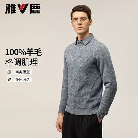 雅鹿羊毛衫男款25年秋季新款圆领时尚休闲百搭肌理保暖针织衫外穿商品大图