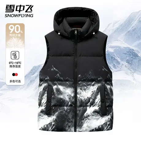 雪中飞男士休闲时尚马甲2025冬季新款连帽鸭绒短款轻薄背心外套潮商品大图