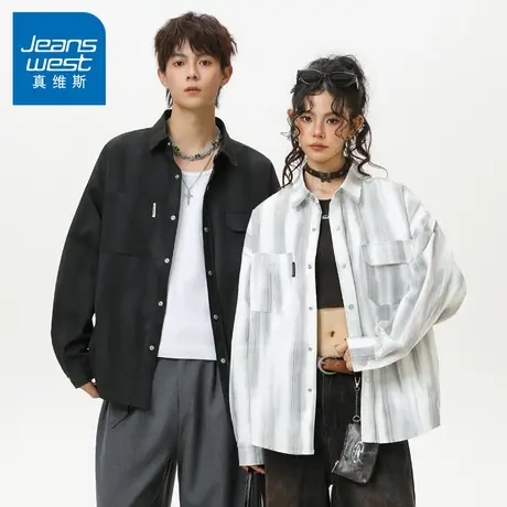 N5真维斯男士长袖衬衫2025新款秋季美式情侣春秋上衣男生休闲衬衣商品大图