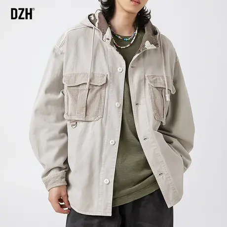 男士美式复古外套男秋季纯棉高级感痞帅男装2023新款休闲工装夹克商品大图