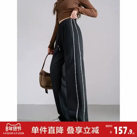 唐狮2026秋冬女侧绣花加绒休闲裤时尚设计感韩系显瘦百搭长裤商品大图