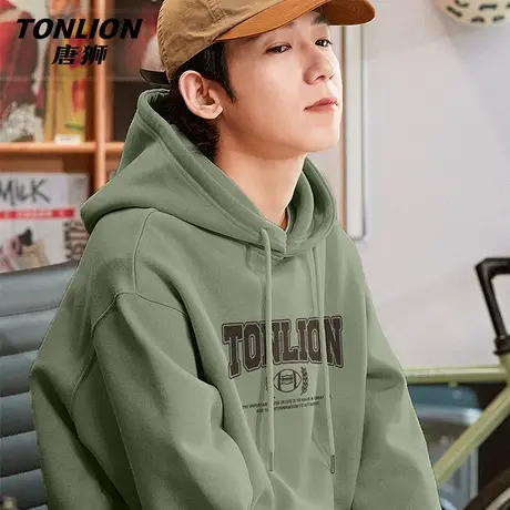 唐狮连帽卫衣男春秋款日系抹茶绿宽松百搭时尚帽衫男士运动外套HW图片
