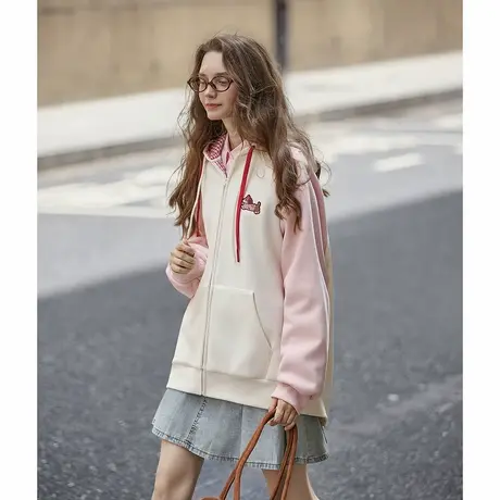 唐狮春秋连帽外套女针织插肩袖撞色可爱风学生小个子女士外套tuTA图片