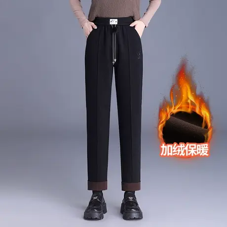 2023新款雪尼尔加绒休闲裤女冬季松紧高腰小个子显瘦通勤直筒裤子商品大图
