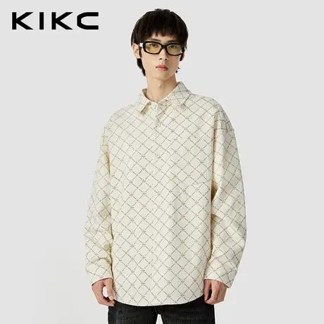 kikc长袖衬衫男2023秋装新款商场同款LOGO满印宽松潮流外穿衬衣商品大图