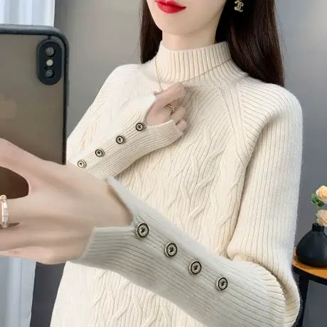 半高领加绒加厚女毛衣2023年新款洋气时尚百搭打底衫女内搭秋冬装图片