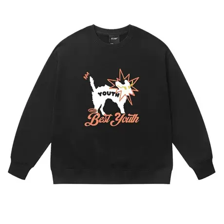 日系潮流趣味卡通猫咪印花圆领卫衣男bf风韩版潮流宽松情侣上衣商品大图