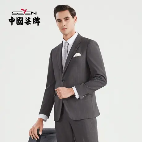 柒牌男装西服套装2022新款韩版潮流帅气炭灰色细条纹小西装两件套商品大图