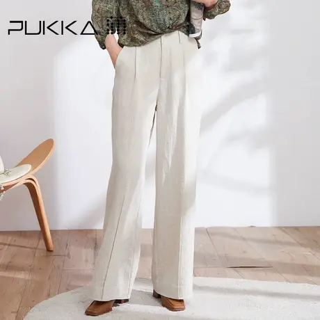蒲PUKKA 亚麻阔腿裤女春夏宽松休闲长裤设计感直筒裤商品大图