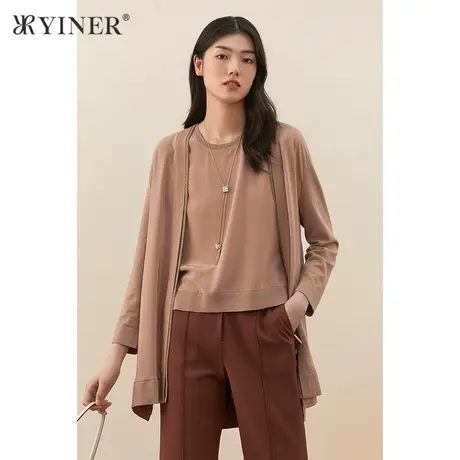 YINER音儿女装秋季新款中长款V领针织开衫商品大图