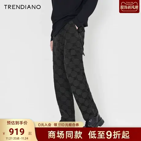 TRENDIANO官方字母提花时尚百搭宽松休闲长裤男潮2023新款秋季商品大图