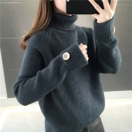 2023新款冬加厚网红针织衫时尚内搭宽松洋气打底衫潮女士高领毛衣商品大图