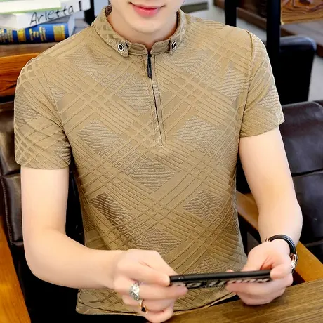 男士夏季短袖t恤韩版修身潮流冰丝体恤上衣服半袖青年翻领poli衫商品大图