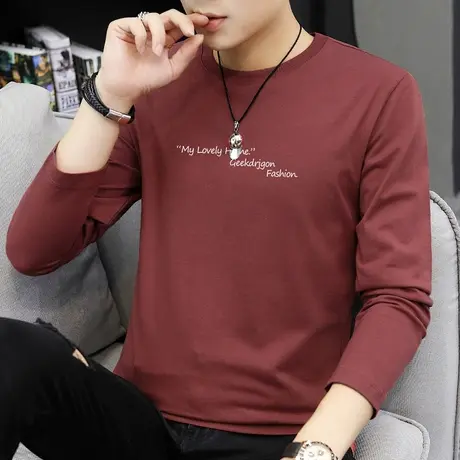 长袖t恤男秋季纯棉上衣服ins潮牌潮流内搭体恤秋衣男装薄款打底衫商品大图