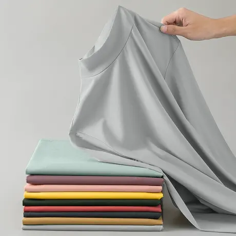 莫代尔男士长袖t恤半高领秋季小衫潮流修身内搭打底衫中领秋衣服图片