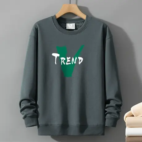 320g重磅卫衣男秋冬款保暖加绒加厚圆领套头无帽长袖t恤潮流百搭商品大图