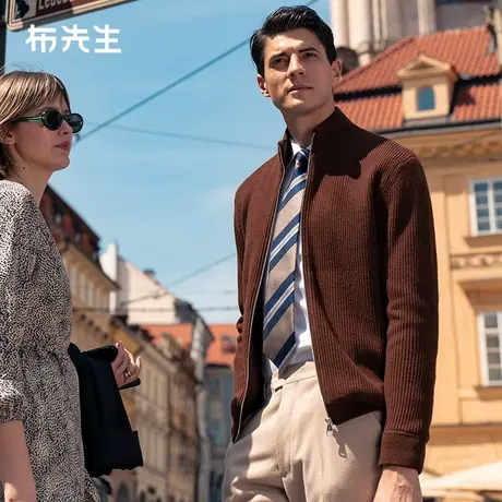 MrBu布先生定制拉链立领羊毛开衫春秋加厚毛衣外套男BT12156商品大图