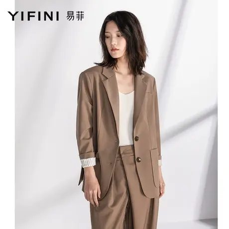 Yifini/易菲可水洗羊毛西装外套高级廓形西服女春秋新款时尚复古图片