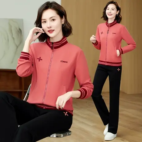 运动休闲套装女2024年春秋新款时尚减龄立领卫衣外套直筒裤两件套商品大图