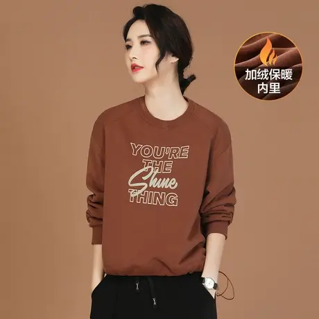 韩潮袭人冬季新款美式复古圆领套头印花加绒oversize卫衣女图片