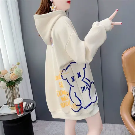 加绒加厚设计感连帽卫衣外套女2022年新款秋冬宽松慵懒风爆款上衣商品大图