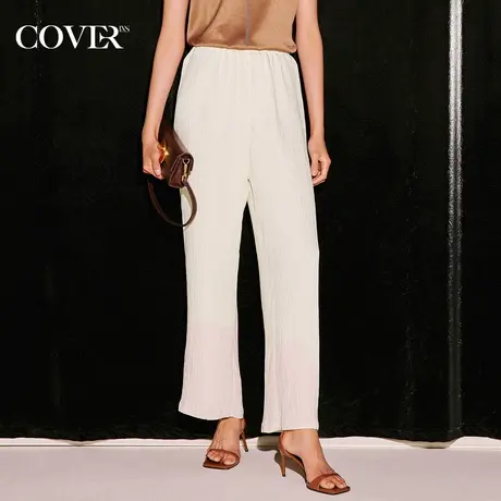 COVER秋季松紧腰立体褶直筒压褶休闲裤图片