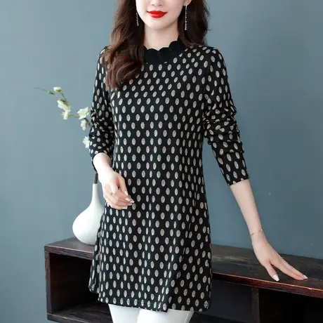 中长款打底衫女2023秋装新款大码宽松长袖衫妈妈上衣时尚减龄小衫图片