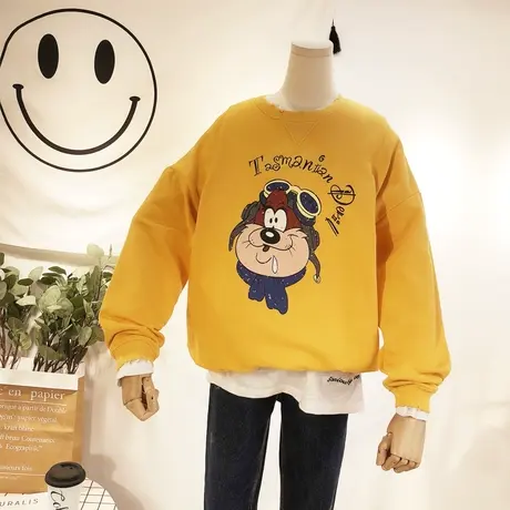 2020秋冬款韩国东大门chic卡通休闲减龄毛圈棉宽松卫衣大码显瘦女图片